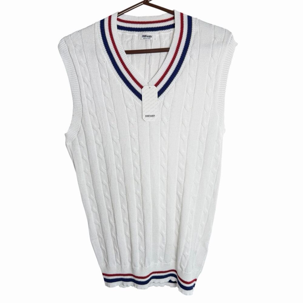 COOFANDY Men's Vest V Neck Slim Fit Casual Sleeveless Twisted Knitted L Preppy